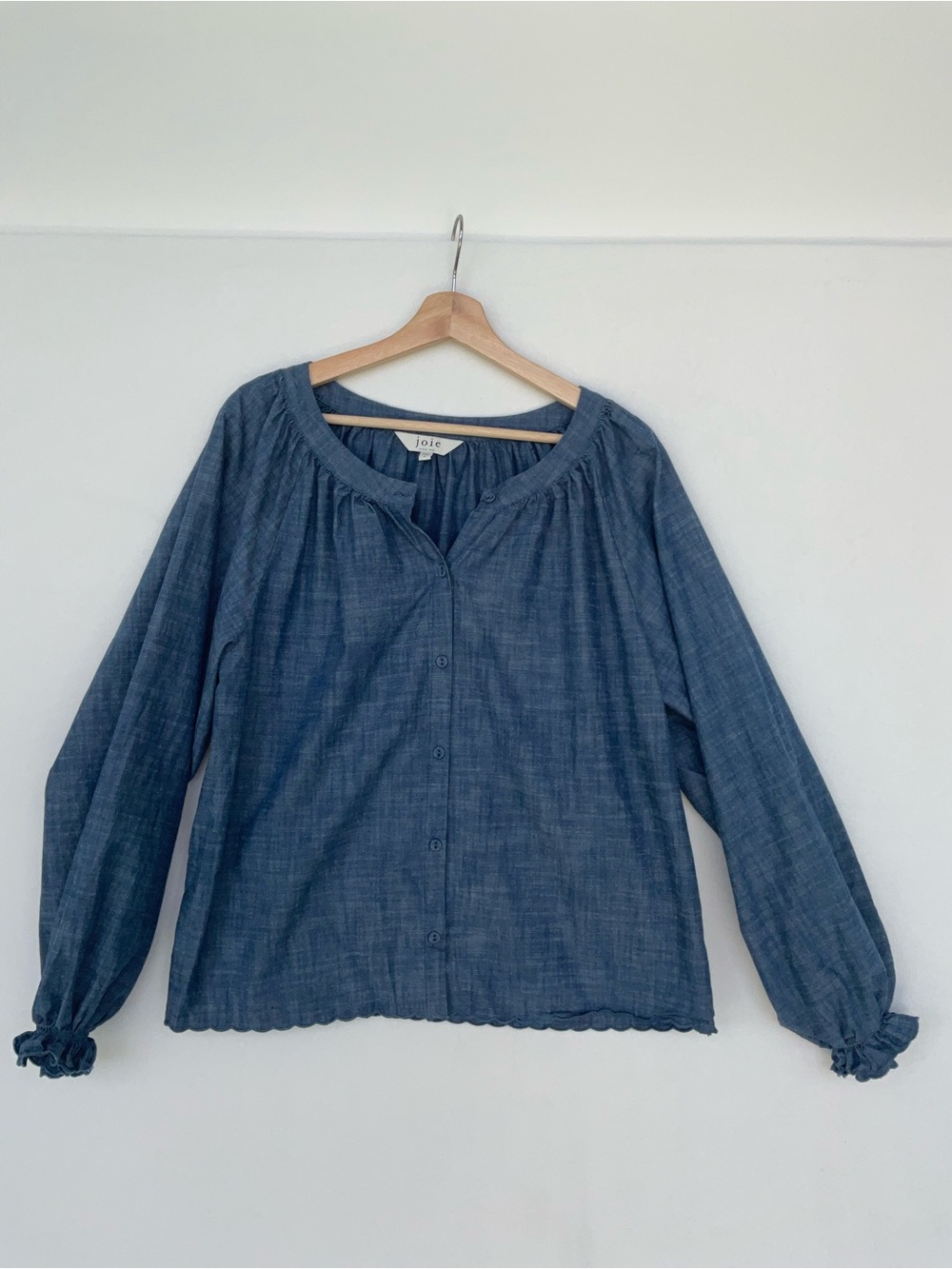 Joie Chambray Blue Button-Front Peasant Blouse